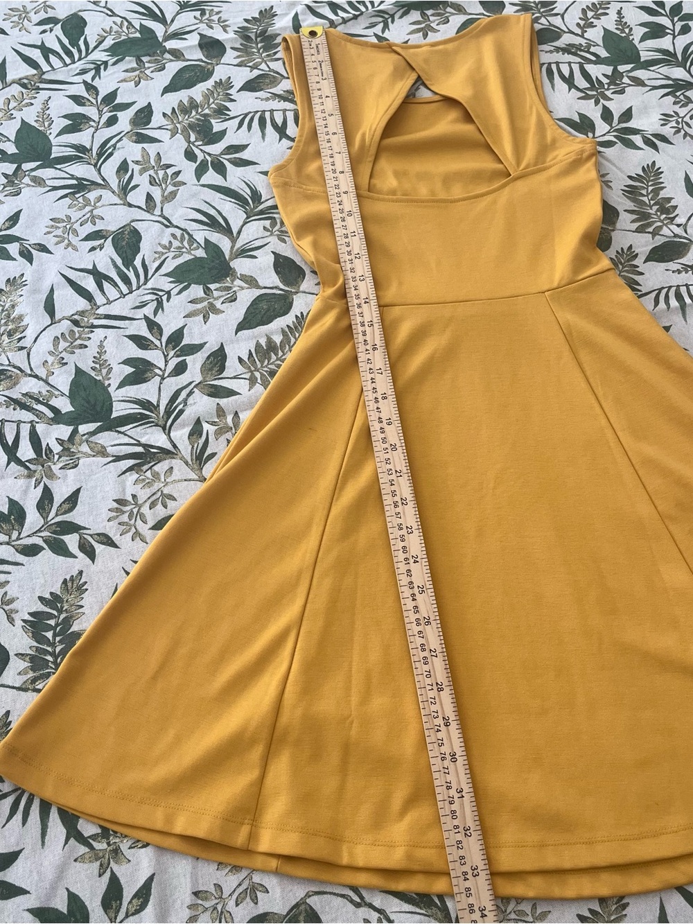 H&M Fit & Flare Mini Dress Open Back Size XS Mustard Yellow Gorpcore Skater - Picture 7 of 14